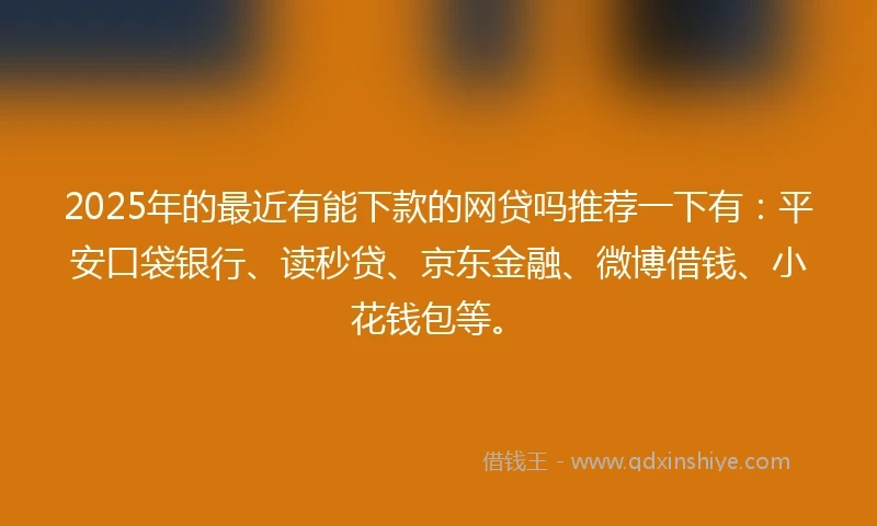 2025年的最近有能下款的网贷吗推荐一下有：平安口袋银行、读秒贷、京东金融、微博借钱、小花钱包等。