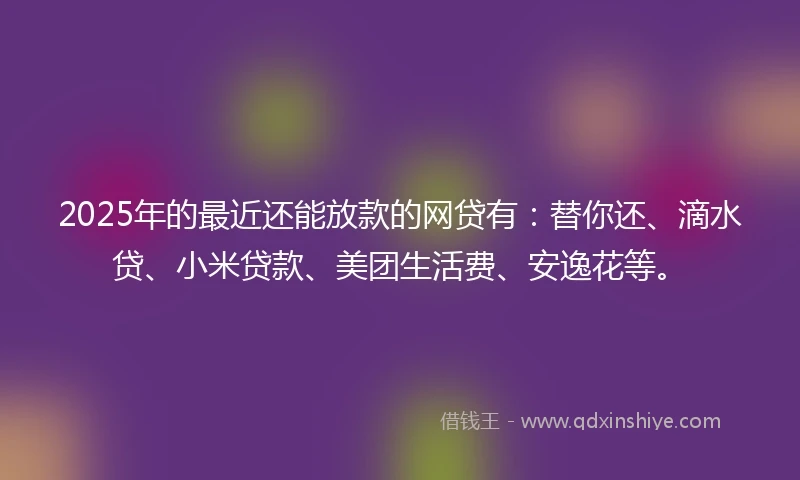 2025年的最近还能放款的网贷有:替你还、滴水贷、小米贷款、美团生活费、安逸花等。