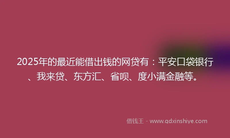 2025年的最近能借出钱的网贷有：平安口袋银行、我来贷、东方汇、省呗、度小满金融等。