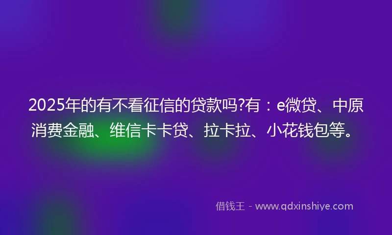 2025年的有不看征信的贷款吗?有：e微贷、中原消费金融、维信卡卡贷、拉卡拉、小花钱包等。