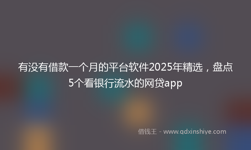 有没有借款一个月的平台软件2025年精选，盘点5个看银行流水的网贷app