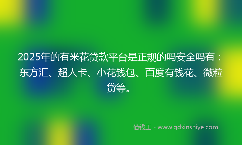 2025年的有米花贷款平台是正规的吗安全吗有：东方汇、超人卡、小花钱包、百度有钱花、微粒贷等。