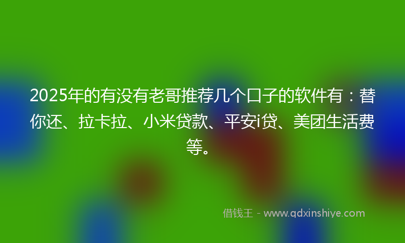 2025年的有没有老哥推荐几个口子的软件有：替你还、拉卡拉、小米贷款、平安i贷、美团生活费等。