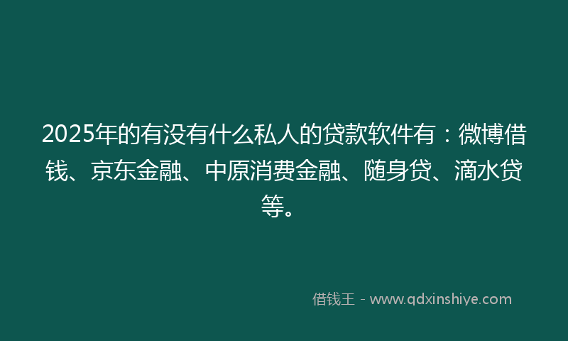 2025年的有没有什么私人的贷款软件有：微博借钱、京东金融、中原消费金融、随身贷、滴水贷等。