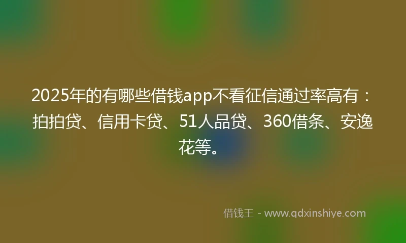 2025年的有哪些借钱app不看征信通过率高有：拍拍贷、信用卡贷、51人品贷、360借条、安逸花等。