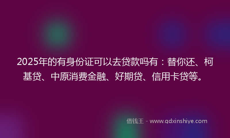 2025年的有身份证可以去贷款吗有：替你还、柯基贷、中原消费金融、好期贷、信用卡贷等。