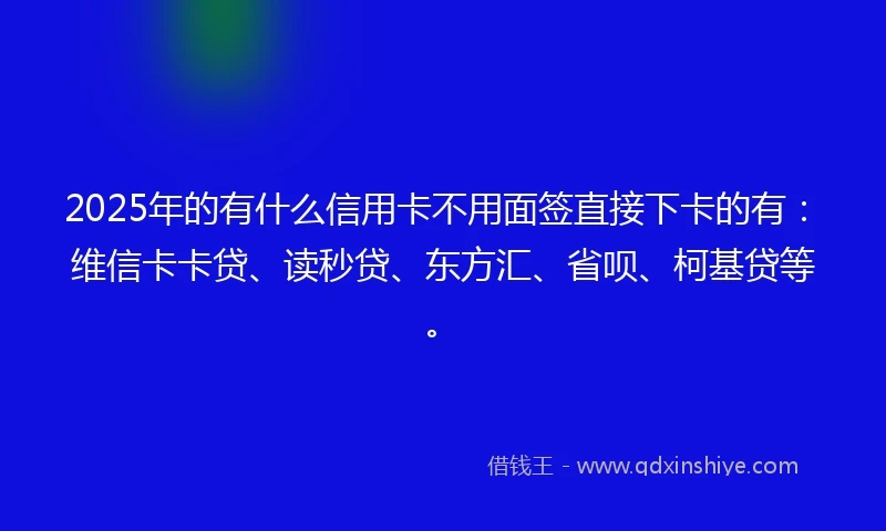 2025年的有什么信用卡不用面签直接下卡的有：维信卡卡贷、读秒贷、东方汇、省呗、柯基贷等。