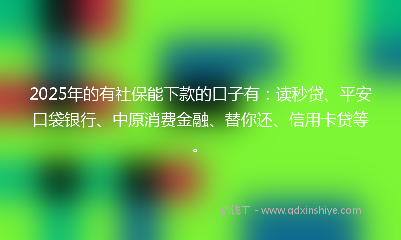 2025年的有社保能下款的口子有：读秒贷、平安口袋银行、中原消费金融、替你还、信用卡贷等。