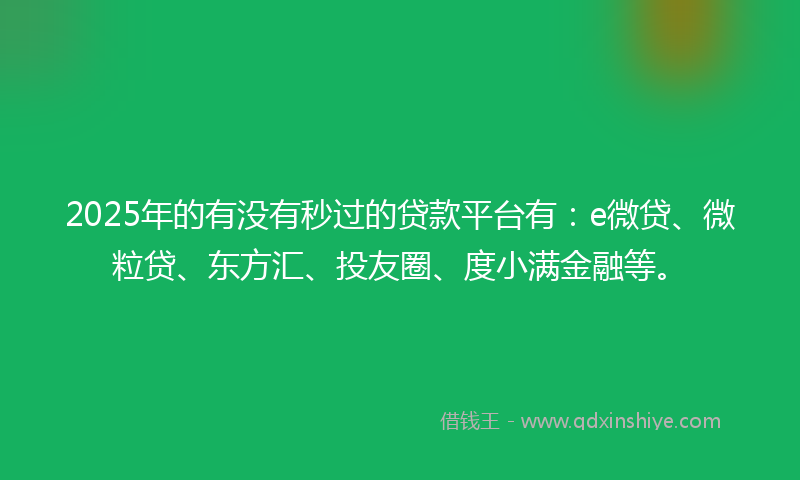 2025年的有没有秒过的贷款平台有：e微贷、微粒贷、东方汇、投友圈、度小满金融等。