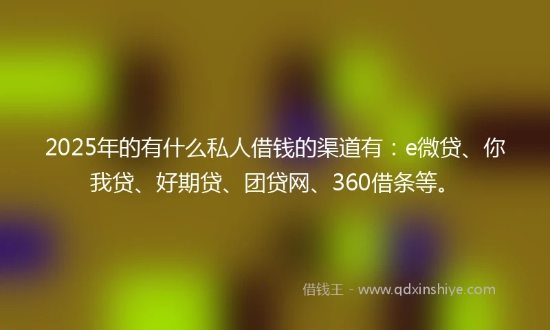 2025年的有什么私人借钱的渠道有：e微贷、你我贷、好期贷、团贷网、360借条等。