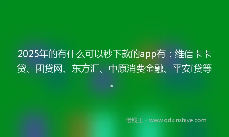 2025年的有什么可以秒下款的app有：维信卡卡贷、团贷网、东方汇、中原消费金融、平安i贷等。