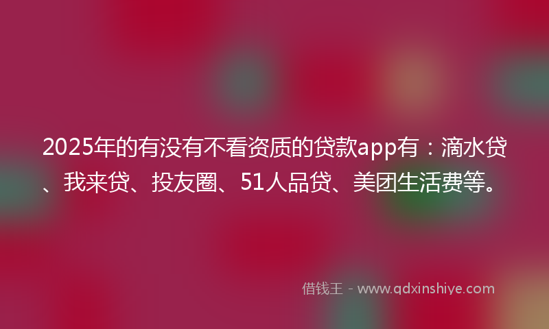 2025年的有没有不看资质的贷款app有：滴水贷、我来贷、投友圈、51人品贷、美团生活费等。
