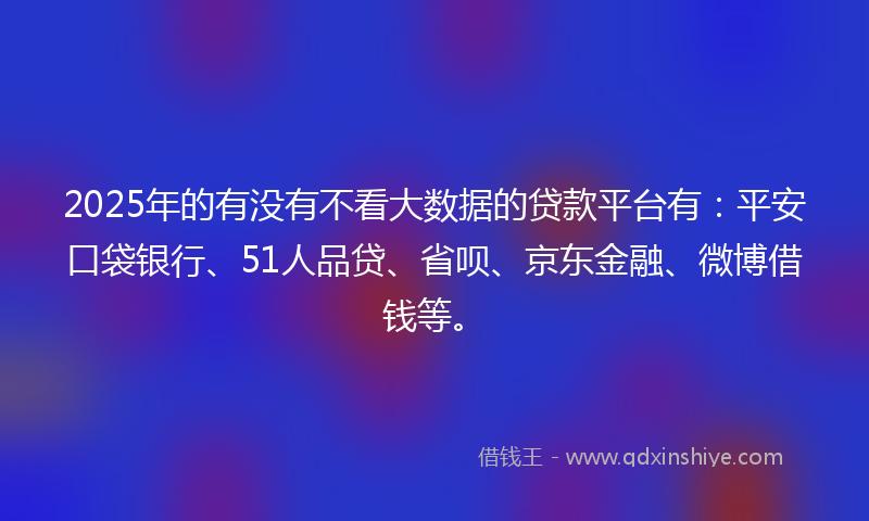2025年的有没有不看大数据的贷款平台有：平安口袋银行、51人品贷、省呗、京东金融、微博借钱等。