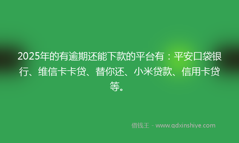 2025年的有逾期还能下款的平台有：平安口袋银行、维信卡卡贷、替你还、小米贷款、信用卡贷等。