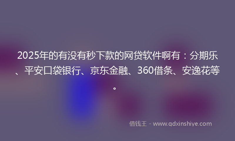 2025年的有没有秒下款的网贷软件啊有：分期乐、平安口袋银行、京东金融、360借条、安逸花等。