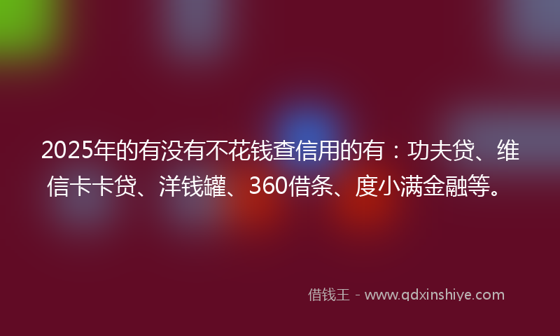 2025年的有没有不花钱查信用的有：功夫贷、维信卡卡贷、洋钱罐、360借条、度小满金融等。