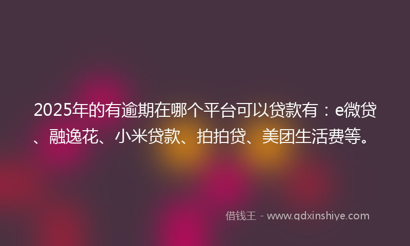 2025年的有逾期在哪个平台可以贷款有：e微贷、融逸花、小米贷款、拍拍贷、美团生活费等。