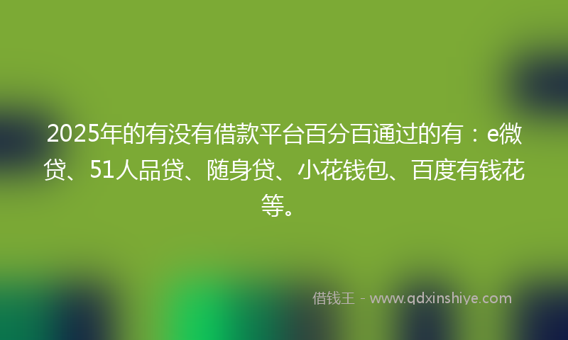 2025年的有没有借款平台百分百通过的有：e微贷、51人品贷、随身贷、小花钱包、百度有钱花等。