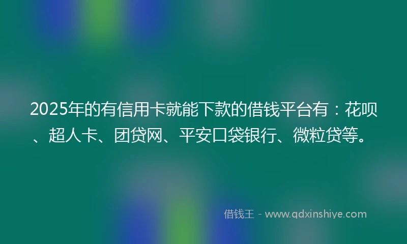 2025年的有信用卡就能下款的借钱平台有：花呗、超人卡、团贷网、平安口袋银行、微粒贷等。