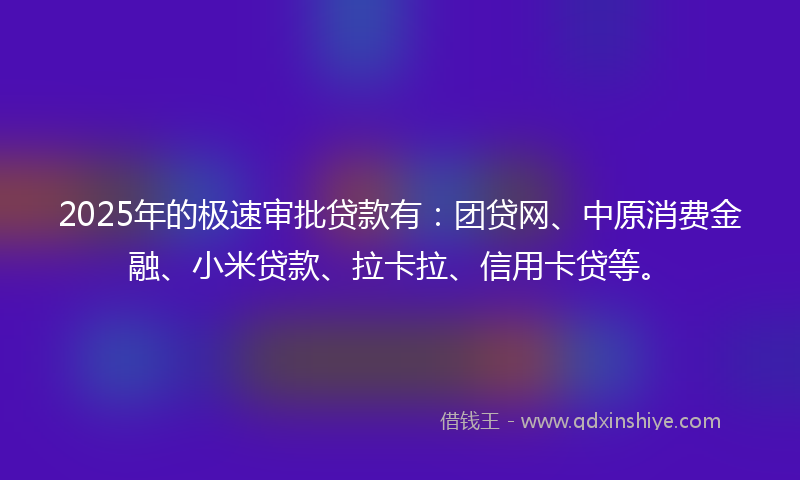 2025年的极速审批贷款有：团贷网、中原消费金融、小米贷款、拉卡拉、信用卡贷等。