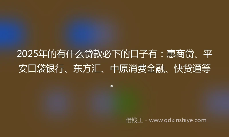 2025年的有什么贷款必下的口子有：惠商贷、平安口袋银行、东方汇、中原消费金融、快贷通等。