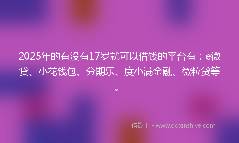 2025年的有没有17岁就可以借钱的平台有：e微贷、小花钱包、分期乐、度小满金融、微粒贷等。