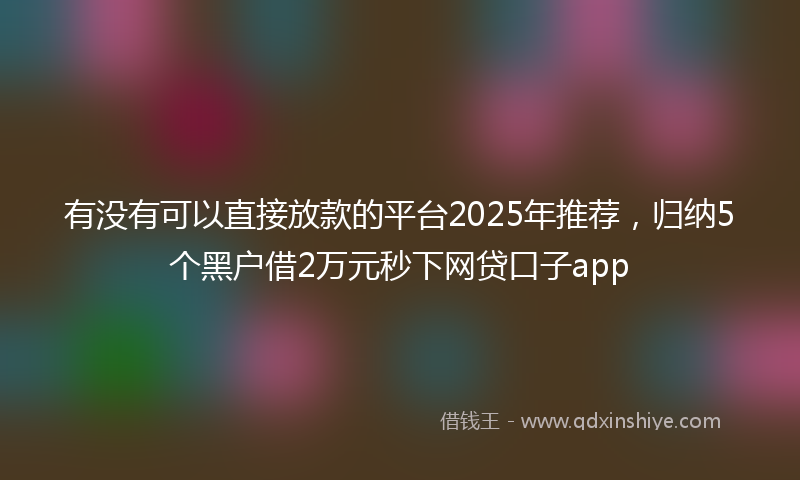 有没有可以直接放款的平台2025年推荐,归纳5个黑户借2万元秒下网贷口子app