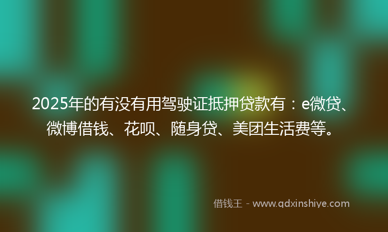 2025年的有没有用驾驶证抵押贷款有：e微贷、微博借钱、花呗、随身贷、美团生活费等。