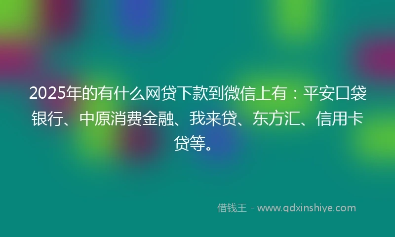 2025年的有什么网贷下款到微信上有：平安口袋银行、中原消费金融、我来贷、东方汇、信用卡贷等。