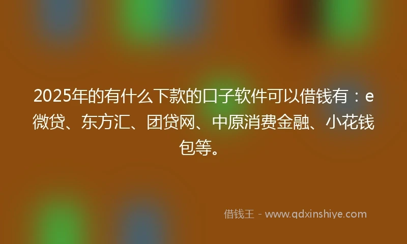 2025年的有什么下款的口子软件可以借钱有：e微贷、东方汇、团贷网、中原消费金融、小花钱包等。