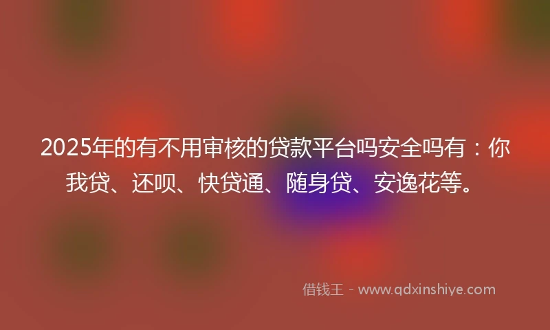 2025年的有不用审核的贷款平台吗安全吗有：你我贷、还呗、快贷通、随身贷、安逸花等。