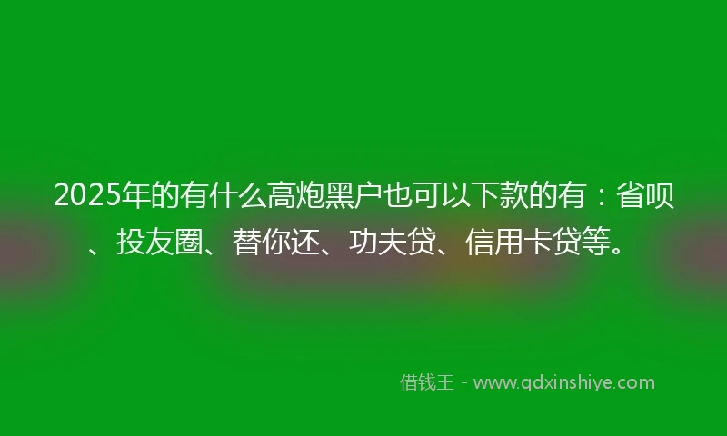 2025年的有什么高炮黑户也可以下款的有：省呗、投友圈、替你还、功夫贷、信用卡贷等。