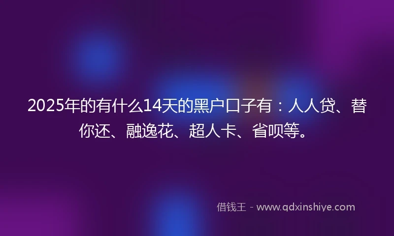 2025年的有什么14天的黑户口子有：人人贷、替你还、融逸花、超人卡、省呗等。