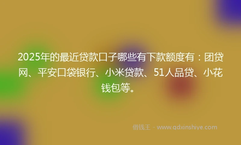 2025年的最近贷款口子哪些有下款额度有：团贷网、平安口袋银行、小米贷款、51人品贷、小花钱包等。