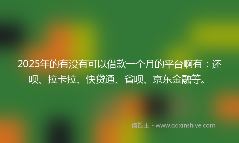 2025年的有没有可以借款一个月的平台啊有：还呗、拉卡拉、快贷通、省呗、京东金融等。