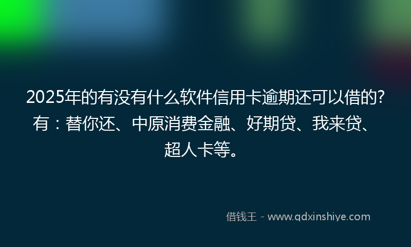 2025年的有没有什么软件信用卡逾期还可以借的?有：替你还、中原消费金融、好期贷、我来贷、超人卡等。