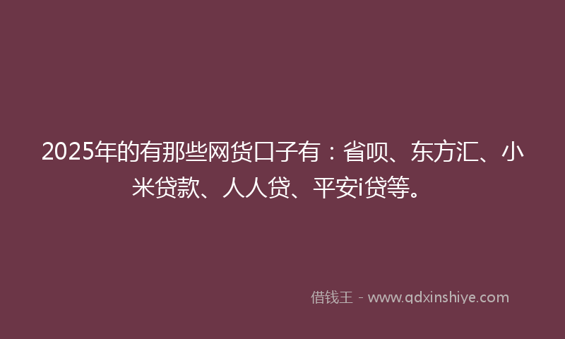 2025年的有那些网货口子有：省呗、东方汇、小米贷款、人人贷、平安i贷等。