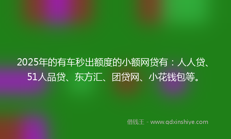 2025年的有车秒出额度的小额网贷有：人人贷、51人品贷、东方汇、团贷网、小花钱包等。
