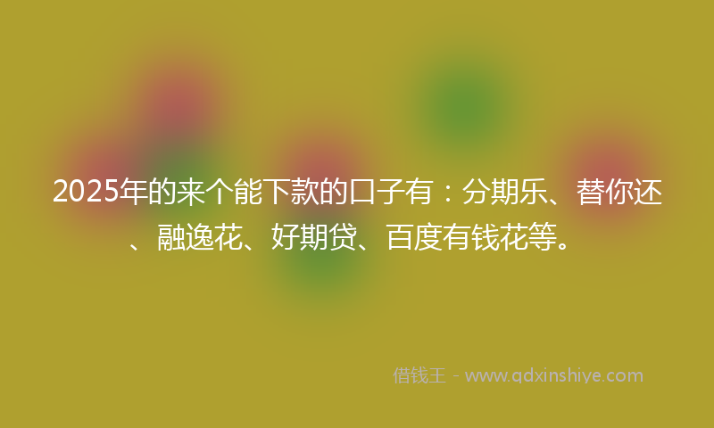 2025年的来个能下款的口子有：分期乐、替你还、融逸花、好期贷、百度有钱花等。