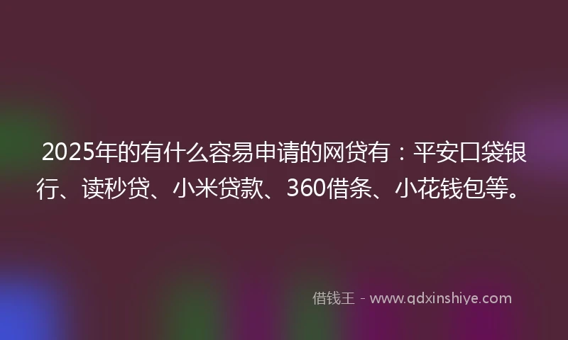 2025年的有什么容易申请的网贷有：平安口袋银行、读秒贷、小米贷款、360借条、小花钱包等。
