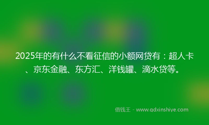 2025年的有什么不看征信的小额网贷有：超人卡、京东金融、东方汇、洋钱罐、滴水贷等。