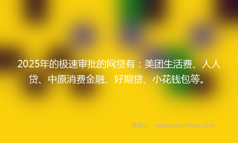 2025年的极速审批的网贷有：美团生活费、人人贷、中原消费金融、好期贷、小花钱包等。