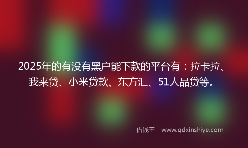 2025年的有没有黑户能下款的平台有：拉卡拉、我来贷、小米贷款、东方汇、51人品贷等。