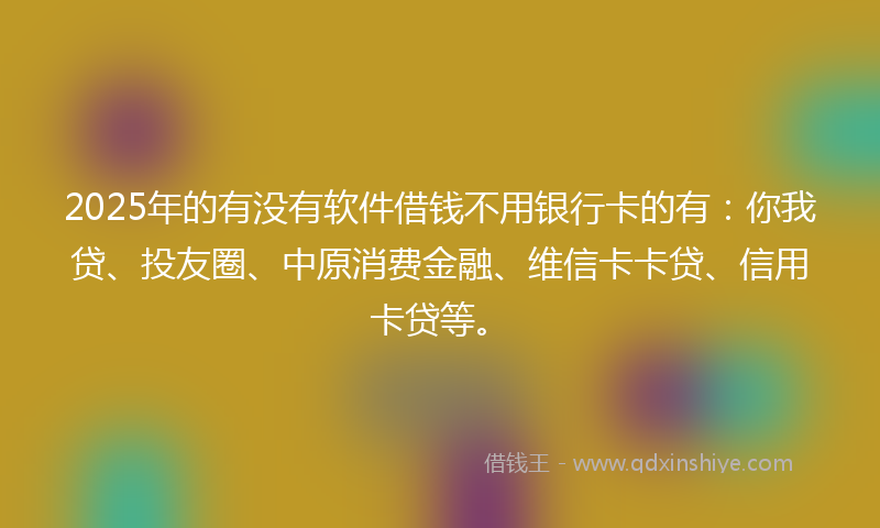 2025年的有没有软件借钱不用银行卡的有：你我贷、投友圈、中原消费金融、维信卡卡贷、信用卡贷等。