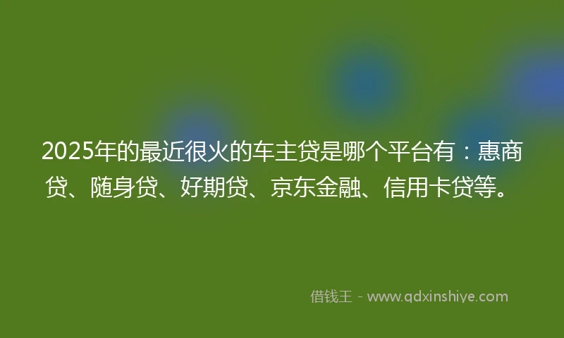 2025年的最近很火的车主贷是哪个平台有:惠商贷、随身贷、好期贷、京东金融、信用卡贷等。