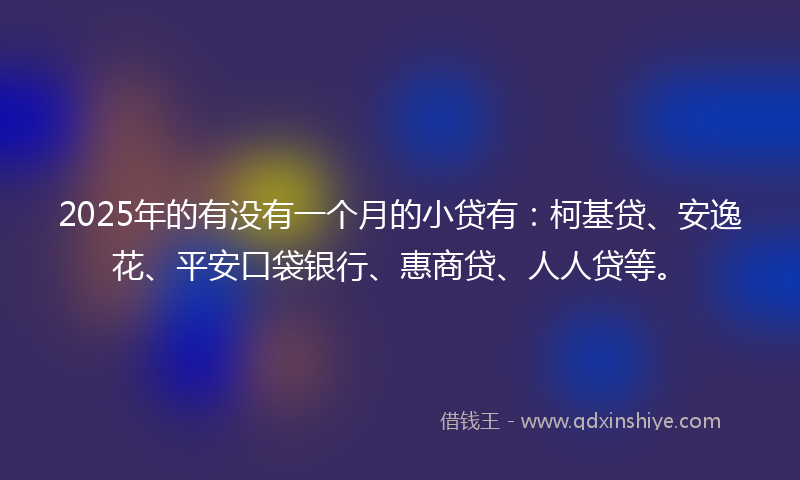 2025年的有没有一个月的小贷有：柯基贷、安逸花、平安口袋银行、惠商贷、人人贷等。