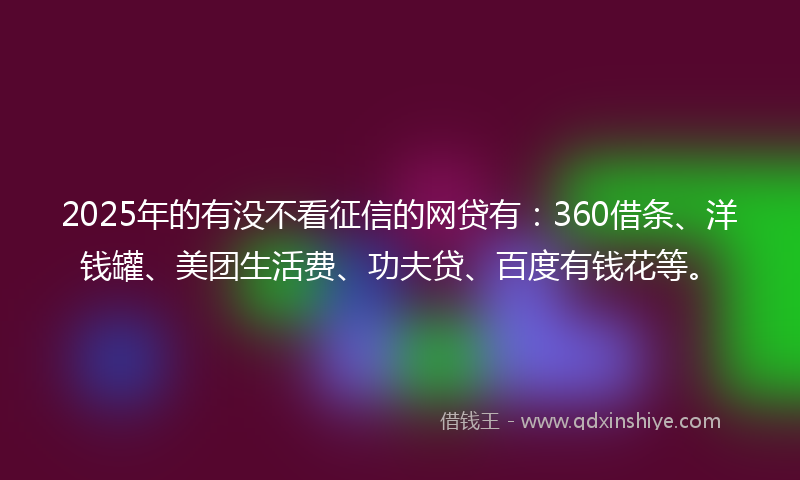 2025年的有没不看征信的网贷有：360借条、洋钱罐、美团生活费、功夫贷、百度有钱花等。