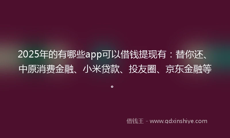2025年的有哪些app可以借钱提现有：替你还、中原消费金融、小米贷款、投友圈、京东金融等。