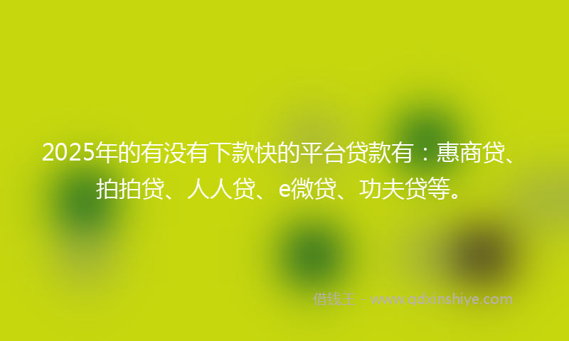 2025年的有没有下款快的平台贷款有：惠商贷、拍拍贷、人人贷、e微贷、功夫贷等。