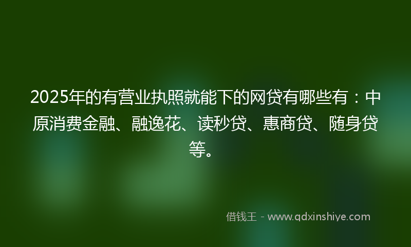 2025年的有营业执照就能下的网贷有哪些有：中原消费金融、融逸花、读秒贷、惠商贷、随身贷等。